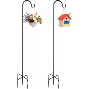 Nouvelhorizonstore-2 Crochets De Berger De 124 Cm, Poteau De Jardin Robuste, Base &Agrave; 5 Broches, Crochet De Berger Pour Mangeoire &Agrave; Oiseaux, Piquet D'ext&eacute;rieur En M&eacute;tal, Supporte 3 Kg Pour Lanternes, P - Neuf