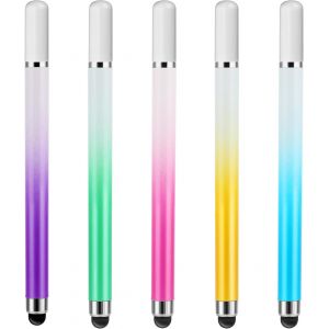 Lot de 5 stylets universels 2 en 1 pour &eacute;crans tactiles haute pr&eacute;cision et sensibilit&eacute; pour tablette, t&eacute;l&eacute;phone, smartphone et tous les appareils &agrave; &eacute;cran tactile universel - Neuf
