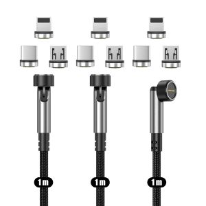 Câble de Chargement Magnétique [1m/pack de 3], Charge Rapide et Transfert de Données, Câble Magnétique Compatible avec Micro-USB, Smartphones USB-C, i-Produits et Android Auto - Neuf
