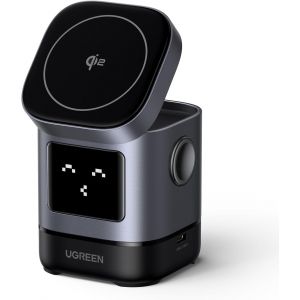 CMJAAGUR-Qi2 Chargeur Induction Iphone 2 En 1 Certifié 15W Statut Émoji Compatible Avec Magsafe Iphone 16 Plus Pro 15 14 13 12 Mini Airpods 4 3 2 Pro Chargeur Sans Fil Magnétique Pliable[M1437] - Neuf