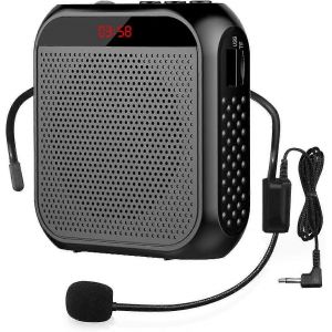 Amplificateur de voix portable avec microphone filaire Casque de haut-parleur rechargeable (noir) - Neuf