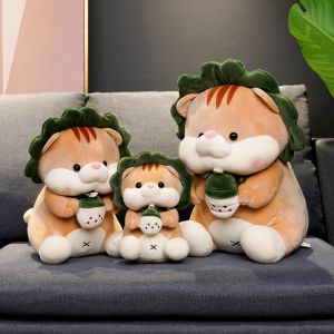 Poup&eacute;e En Peluche Oreiller De Chat En Coton Pp Lisse Exquis Avec Th&eacute; Au Lait Pour Child_Green_35cm - Neuf