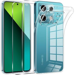 Kal-Coque Pour Xiaomi Redmi Note 13 Pro 5g / Poco X6 5g (Pas Pour Redmi Note 13 Pro 4g) Avec 2 Pièces Verre Trempé, Ultra Transparent Silicone Tpu Souple, Antichoc Anti-Jaune Etui Bumper - Neuf