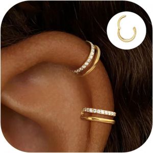 Kal-2 Paires De Petites Boucles D'oreilles En Titane Plaqué Or 14k Avec Zircone Pour Femmes, Bijoux Tendance En Acier Inoxydable Chirurgical - Neuf