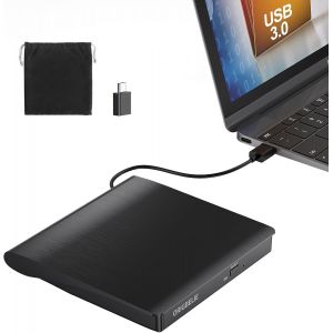Lecteur CD Externe USB 3.0 et Type-C Portable CD/DVD +/-RW Graveur DVD Externe,Ultra Mince Lecteur DVD Externe pour PC Laptop Desktop iMac MacBook Pro/Air Windows 11/10/8/7/XP Linux Mac OS - Neuf