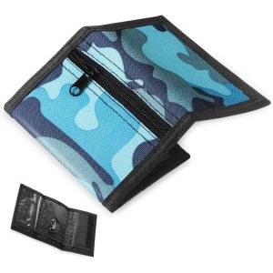 Portefeuille Fin Rfid Portefeuille À Trois Volets Portefeuille Mince En Toile Porte-Monnaie Rfid Portefeuille De Sport Zippé Pour Ado Garçons Homme Voyage Extérieur (Lac Bleu, Style Frais) - Neuf
