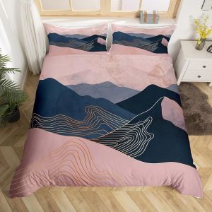 Housse De Couette Homewish Farmhouse Pour Lit Double, Parure De Lit Style Japonais Motif Montagne Rouge Et Soleil Pour Enfants, Housse De Couette Style Chalet, Parure - Neuf