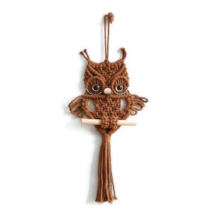 Hibou Macramé Tapisserie Tissé Tenture Murale Pendentif couleur caramel - Neuf