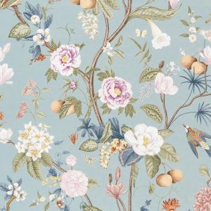 Papier Adhesif pour Meuble Imperméable,Bleu Papier Peint Adhesif Mural Fleuri Feuilles,Rouleau Film Autocollant Decoratif pour Meuble Mural Cuisine Chambre 44cmX10m - Neuf