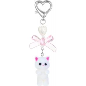 KAL-Porte Clé Chat Kawaii Mignon En Peluche Chaton Porte Clés Ornement De Sac Porte Clef Chat Pendentif Y2K En Forme De C?ur Porte Clés Chat Esthétique Pour Sac À Dos Sac Portefeuille - Neuf