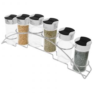 Set 6 Bocaux 90ml Avec Support Inox Pour Rangement Epices Cheffinger Noir / Argent - Neuf
