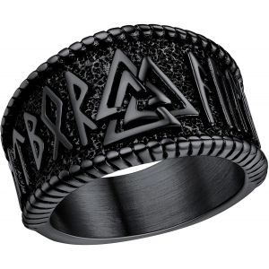 Tianyi-Bague Homme Viking Runes Nordique Acier Inoxydable,Bagues Anneau Runique Nordique Taille 54-64,Bijoux Nordique Vikings Porte Bonheur - Neuf