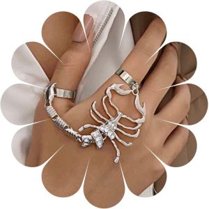 Bague De Main Gothique Scorpion En Chaîne Bague De Doigt Argent Scorpion Bague De Doigt Punk Bague De Jointure Bague D'halloween Ensemble De Bagues De Déclaration Pour Femmes Et Filles(Argent) - Neuf