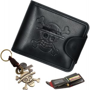 2 Pi&egrave;ces Porte Monnaie En Cuir, Anime Portefeuille, Cr&acirc;ne Portefeuilles, Porte-Cl&eacute;s Pendentif T&ecirc;te De Mort, Faux Cuir Slim Noir Bifold Multi Card Holder Purse Accessoire De Voyage - Neuf