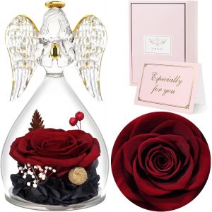 Rose Eternelle Cadeau Femme, Fleur Eternelle avec Ange Figurine, Cadeau Anniversaire Femme, Ange Rose Eternelle pour Maman, Cadeaux Mamie Original, Cadeaux Noel, Saint Valentin, Fete des Meres - Neuf