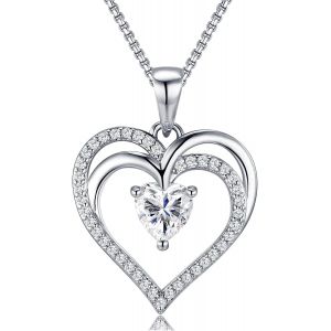Collier Femme En C?ur Plaqu&eacute; Or Blanc 18 Carats, Bijoux Femme, Pendentif Romantique Cadeau-Id&eacute;es Uniques Pour Anniversaire, F&ecirc;te Des M&egrave;res, Saint-Valentin, No&euml;l - Neuf