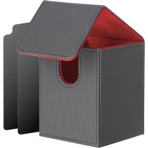 Mdy-Boîte Rangement Cartes Mtg, Magnetic Deck Box En Cuir Pour Plus De 100 Cartes, Boîte Deck Vec 2 Intercalaires, Boîte De Rangement Pour Carte Tcg(Noir-Rouge) - Neuf