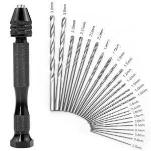 Mini kit de perceuse manuelle de précision avec 25 forets hélicoïdaux (0,5-3 mm), outils rotatifs de précision pour métal, bois, artisanat, bijoux, assemblage et modélisme. - Neuf