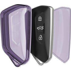 Boitier Clé de Voiture Compatible avec VW Golf 8 3-Bouton Coque-Coque de Protection en TPU Souple pour Cle de Voiture-Violet-Transparent - Neuf