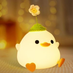 Trahoo-Flowerduck2 Veilleuse En Forme De Chat Mignon, Pour Enfants, En Silicone, Tactile, Avec Minuterie, Rechargeable Par Usb, Pour Décoration De Chambre À Coucher, Fs-2810-9999 - Neuf