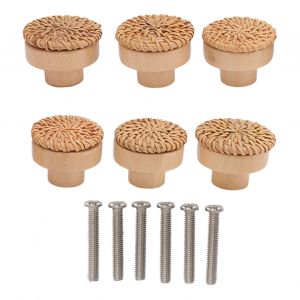 HJLIAN Lot de 6 boutons de meuble en rotin tisses a la main, ronds, rustiques, decoratifs, pour tiroir, armoire, coiffeuse - Neuf