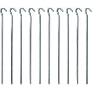 Eryi-Set De 10 Piquets En Acier Galvanisé 250x4mm Sardines En Métal Léger Avec Crochet Pour Tentes De Camping Argenté - Neuf