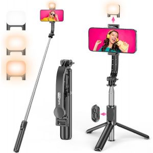 Kal-Perche A Selfie Avec Lumière, 107 Cm Perche Selfie Rétractable Avec Télécommande Amovible & Support De Téléphone, Mini Portable Trepied Smartphone Rotative A 360° De Voyage Pour Iphone/Android - Neuf