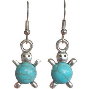 Kal-Boucles D'oreilles Tortues En Argent Avec Coque Turquoise : Élégance Inspirée De L'océan, Acier Inoxydable, Turquoise - Neuf