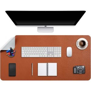 Tapis De Souris Grand, Sous Main Bureau Xxl, Mouse Pad Mat Prolongé, Tapis De Portable, Tableau D'Écriture, Buvard De Bureau, Double Face Usage En Cuir Pu Étanche, 90 X 43Cm Marron/Gris - Neuf