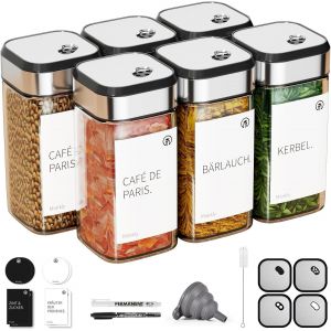 Kal-Pots À Épices Avec Couvercles Pivotants 6, Bocaux À Épices Rembourrés De 120ml. Avec Étiquettes Pour Le Stockage Des Épices, Bouteilles À Épices Carrées Pour Les Étagères À Épices - Neuf