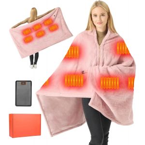 Graphene Plaid Chauffant Poncho 170x92cm - sans Fil 7.4V 20000mAh Batterie, Doublure Polaire & Flanelle, Chauffage 6 Zones, 3 Temp&eacute;ratures, Lavable (Femmes/Hommes) - Neuf
