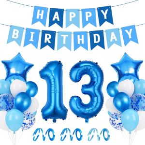Ballon 13Er Anniversaire Bleu, Ballon 13 Déco Anniversaire, Ballon Feuille Happy Birthday, Ballon Géant Feuille Numéro 13, Ballon 13 Déco Anniversaire, Déco Anniversaire Garçon 13 An - Neuf