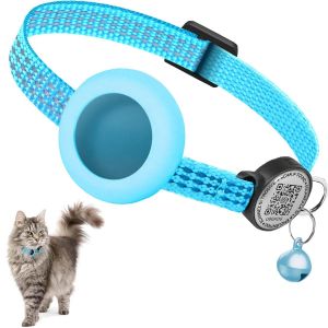 Pour Collier De Chat Gps Airtag Avec &Eacute;tiquette Qr,Collier R&eacute;fl&eacute;chissant Pour Animaux De Compagnie Avec Porte-&Eacute;tiquette D'Air Et &Eacute;tiquette De Chat,Collier De Chaton Airtag.Bleu.No Airtag Locator - Neuf