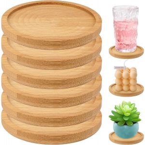 Tianyi-6 Pièces Dessous De Verre Bois,Sous Verre En Bois,Bambou Dessous De Verre,Pots De Fleurs Pad,Bambou Dessous Réutilisables Ronds Ø 9 Cm Pour Boissons, Bière, Verres, Tasses, Bougies - Neuf