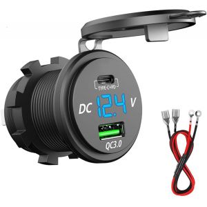 Pd Chargeur Rapide Usb C Voiture Type C Et Qc3.0 Chargeur 12V / 24V Qc 3.0 64 W Prise Chargeur Usb Coquille En Aluminium En M&eacute;tal Pour Voiture Aarine Moto Bateau Caravane - Neuf