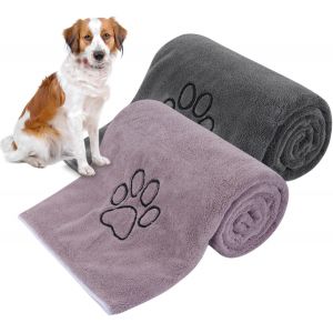 Jgd-Serviettes En Microfibre Super Absorbantes Pour Chiens De Petite Et Moyenne Taille - Serviettes De Bain Douces Pour Animaux Domestiques Et Chats Avec Patte Brod&eacute;e Pure + Gris - 50,8 X 91,4 Cm - Neuf