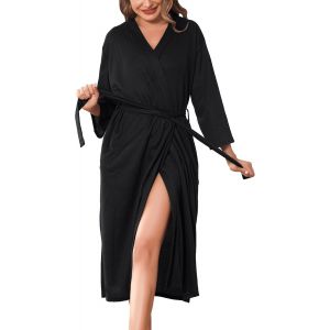 Robe De Chambre Femme En Tricot Gaufré Peignoir De Bain Femme Longue Peignoir Doux Et Léger Sortie De Bain Avec Ceinture - Neuf