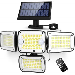 Lampes Solaires D'extérieur Avec Détecteur De Mouvement - Double Capteur 342 Led 4000 Lm 7000 K Pour Éclairage De Sécurité En Extérieur - Ip65 Étanche Et Projecteur Avec Télécommande - Pour Cour - Neuf