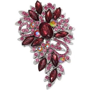 Kjdal-Broche Fleur Strass Autrichien Rose Violet Cristaux Épingle Élégante Pour Robe De Mariée Costume Bijou Vintage Grand Format Accessoire De Cérémonie Soirée Mariage Femme - Neuf