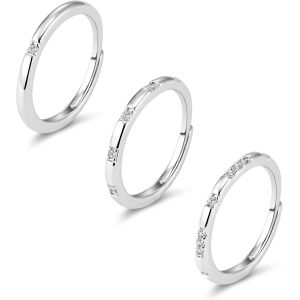 Kal-3 Pièces Bagues Réglables En Argent Avec Zircons - Neuf