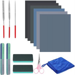 Outils Pour Polir Resine Epoxy (15 Pi&egrave;ces) - Kit D&eacute;butant Avec Des Blocs Et Outils De Limage, Papiers De Pon&ccedil;age, Tissu Et Ciseaux - Pour Creation Bijoux - Neuf