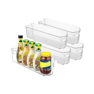 Organisateur de r&eacute;frig&eacute;rateur empilable en lot de 4 avec poign&eacute;e pour le rangement des aliments - Neuf