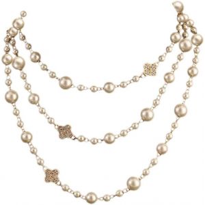 Kal-Collier Perle Femme Collier Long Cristal Avec Trèfle À Quatre Feuilles Collier Multi Rangs Collier De Perles Artificielles Élégant Bijoux Tendance Empilés Pour Mariage Fiançailles - Neuf