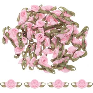 KAL-50Pcs Roses Ruban Rose 5/8" X1-3/16 Mini Roses Pour L'Artisanat Petites Roses En Satin Pour Arcs Fleurs Artificielles - Neuf