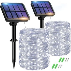 Kal-Lot De 2 Guirlande Solaire Exterieur, 15+2m 150led Guirlande Lumineuse Exterieure Solaire Étanche 8 Modes, Guirlande Extérieure Solaire Décoration Pour Jardin Terrasse Cour Maison Noël Mariage Fê - Neuf