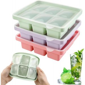 Kal-3pcs Bacs À Glaçons, Bacs À Glaçons En Silicone Avec Couvercle, Grands Glaçons Carrés 4,8cm, Empilables Et Passent Au Lave-Vaisselle, Pour Cocktails, Whisky,Fruits,Glaces, Thé Glacé - Neuf