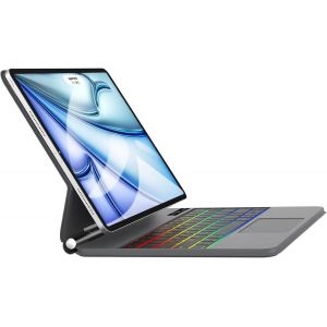 Clavier Pour Ipad Air 13 M3 2025 - Magic Keyboard Pour Ipad Air 13 Pouces M2 2024, Trackpad Multi-Touch,Azerty Rétroéclairage 7 Couleurs - Neuf