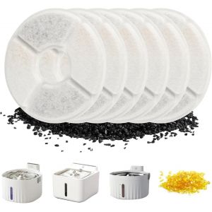 Lot De 6 Filtres De Fontaine À Eau Pour Chat - Filtre De Rechange Pour Distributeur D'eau - Rond - Avec Charbon Actif Et Résine - Neuf