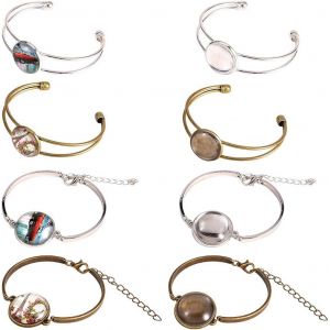 Kal-16 Pcs 4 Style Cabochon Lunette Plateau Blanc Manchette Bracelets Bracelet Faire Kit Avec 8 Pcs 20mm Rond Transparent Transparent Cabochon Verre D&ocirc;me Pour Hommes Et Femmes - Neuf
