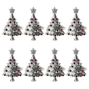 Lot De 8 Ronds De Serviette En Forme De Sapin De Noël,Pour Mariage Ou Fête (Argent) - Neuf